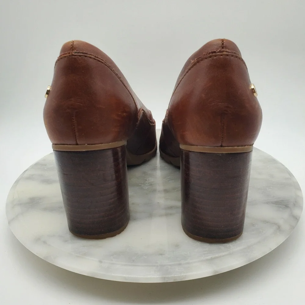 Hush Puppies‎ Spaniel Pump Dachshund Brown Leather Block Heel Comfort Shoes 8.5